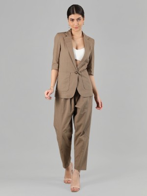 CHKOKKO Solid Single Breasted Formal Women Blazer(Brown)