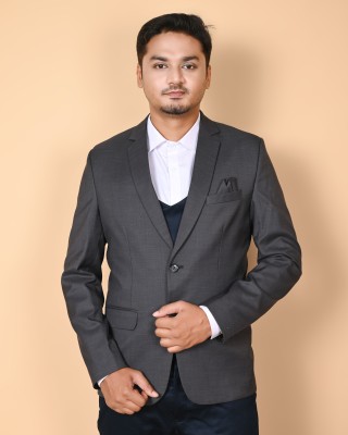 NFC CREATION Solid Single Breasted Festive, Festive & Wedding, Party, Wedding Men Blazer(Grey)