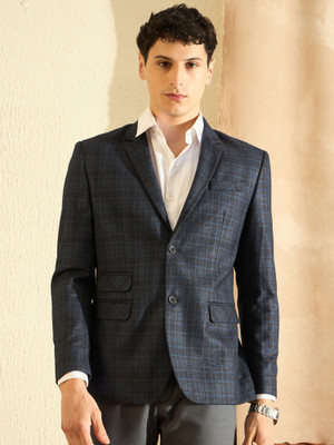 DENNISON Checkered Single Breasted Casual Men Blazer(Blue)