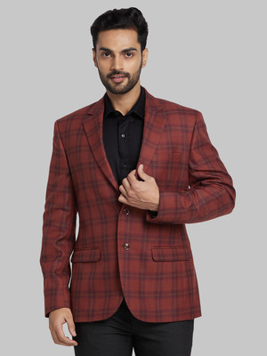 PARK AVENUE Checkered Single Breasted Formal Men Blazer(Brown)
