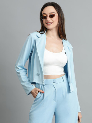 KOTTY Solid Single Breasted Casual Women Blazer(Blue)