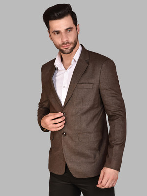 METRONAUT Solid Single Breasted Formal Men Blazer(Brown)
