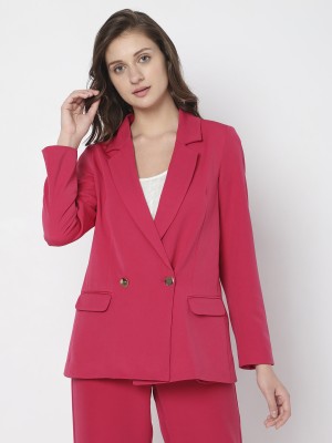 VERO MODA Solid Double Breasted Formal Women Blazer(Pink)