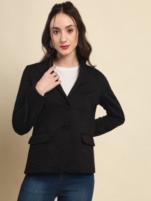 TANDUL Solid Single Breasted Casual Women Blazer(Black)