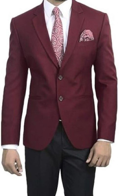 HOUSE OF WHITE & BLACK Solid Single Breasted Formal Men Blazer(Maroon)