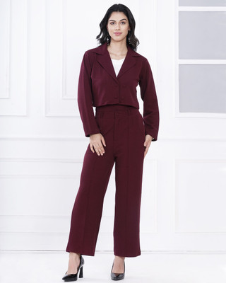 BELSHY Solid Mandarin Casual Women Blazer(Maroon)