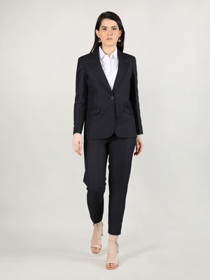 CHKOKKO Solid Single Breasted Casual Women Blazer(Dark Blue)