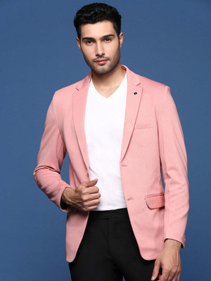 SHOWOFFFF Solid Single Breasted Casual Men Blazer(Pink)