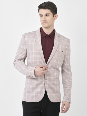 CRIMSOUNE CLUB Checkered Single Breasted Formal Men Blazer(Pink)