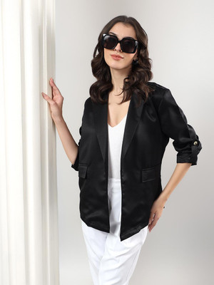 KOTTY Solid Mandarin Casual Women Blazer(Black)
