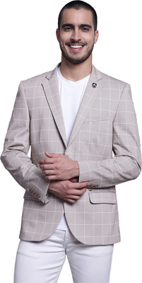 CANTABIL Checkered Single Breasted Casual Men Blazer(Beige)