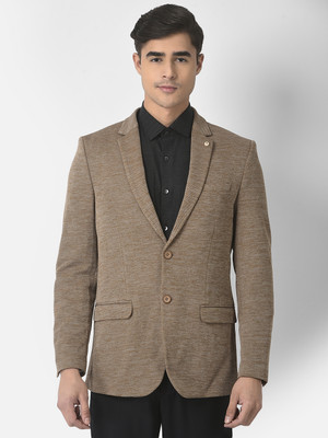 TURTLE Self Design Single Breasted Casual Men Blazer(Brown)