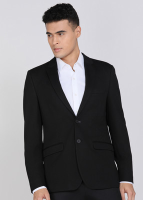 PETER ENGLAND Solid Tuxedo Style Formal Men Blazer(Black)