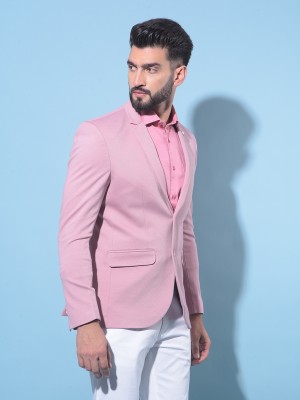 CRIMSOUNE CLUB Solid Single Breasted Casual Men Blazer(Pink)