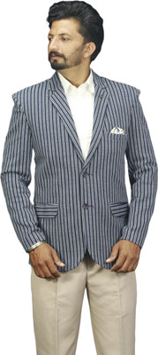 gargian master cut Striped Single Breasted Formal, Party Men Blazer(Blue)