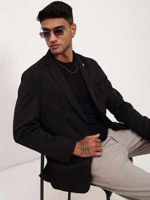SHOWOFFFF Solid Single Breasted Casual Men Blazer(Black)