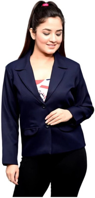 SARTHAKHUB Self Design Single Breasted Casual Women Blazer(Blue)