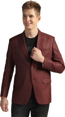 TAHVO Self Design Single Breasted Casual Men Blazer(Maroon)