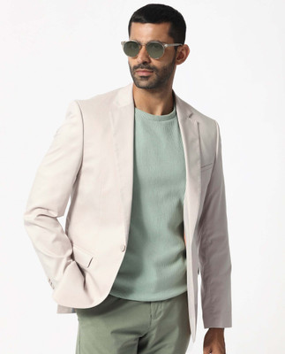 Rare Rabbit Solid Single Breasted Casual Men Blazer(Beige)