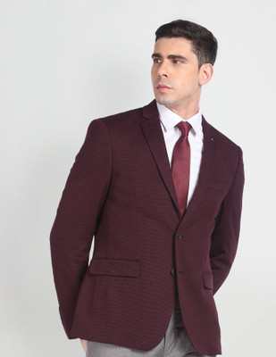 ARROW Solid Single Breasted Formal Men Blazer(Red)