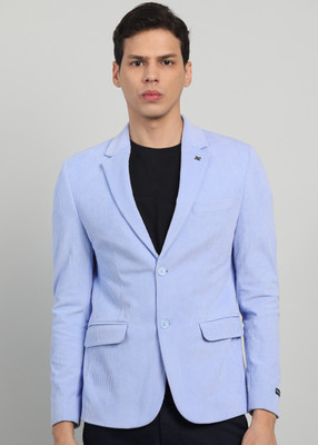 KILLER Solid Single Breasted Casual Men Blazer(Light Blue)
