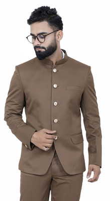 ALJAAMI Self Design Bandhgala Wedding Men Blazer(Brown)