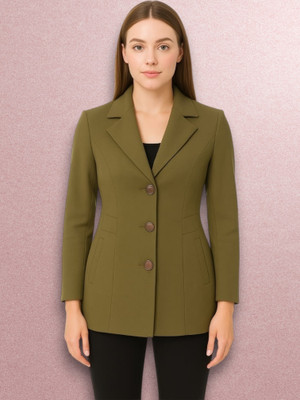 Pepzo Solid Double Breasted Casual Women Blazer(Green)