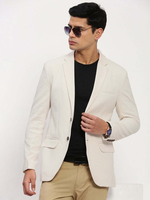SHOWOFFFF Solid Single Breasted Casual Men Blazer(Beige)