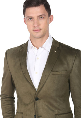 ARROW Solid Single Breasted Formal Men Blazer(Green)