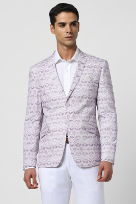VAN HEUSEN Printed Single Breasted Formal Men Blazer(White)