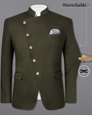 french crown Solid Bandhgala Wedding Men Blazer(Green)