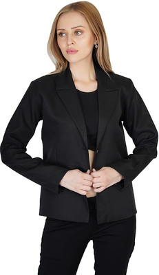 SNAYIFY Solid Single Breasted Formal Women Blazer(Black)