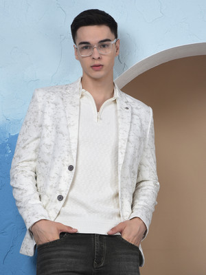 CRIMSOUNE CLUB Self Design Single Breasted Casual Men Blazer(White)