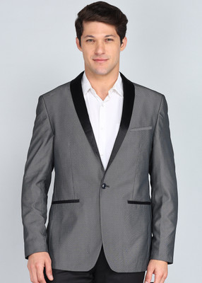 PETER ENGLAND Striped Tuxedo Style Formal Men Blazer(Grey)