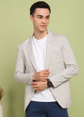 FUBAR Solid Single Breasted Wedding Men Blazer(Grey)