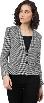 I LOVE SHE Houndstooth Single Breasted Formal Women Blazer(Black)