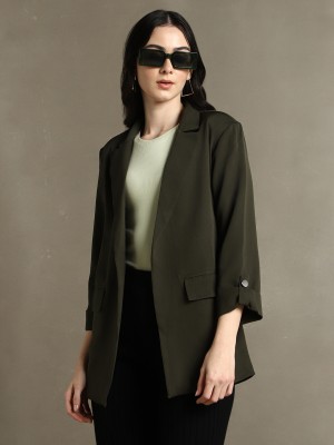 DL Woman Solid Single Breasted Casual Women Blazer(Green)