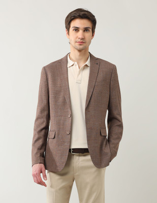 ARROW Self Design Single Breasted Formal Men Blazer(Brown)