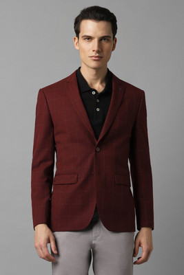 LOUIS PHILIPPE Checkered Single Breasted Formal Men Blazer(Maroon)