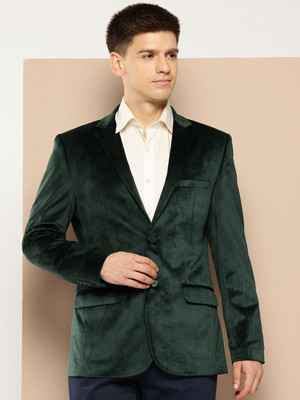 INVICTUS Solid Double Breasted Party Men Blazer(Green)