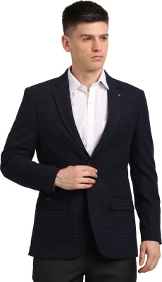 TURTLE Checkered Single Breasted Casual Men Blazer(Black)