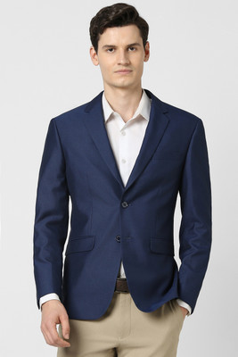 PETER ENGLAND Solid Single Breasted Formal Men Blazer(Dark Blue)