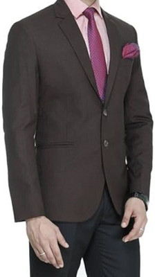 HOUSE OF WHITE & BLACK Solid Single Breasted Formal Men Blazer(Brown)