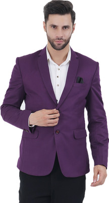 Yaqoot Solid Single Breasted Casual Men Blazer(Purple)