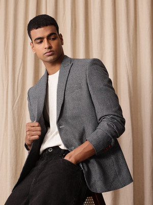 Mr Bowerbird Self Design Single Breasted Formal Men Blazer(Blue)