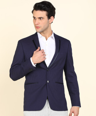 PETER ENGLAND Self Design Single Breasted Formal Men Blazer(Dark Blue)