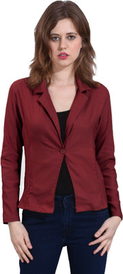 HRIKSHIKA FASHION Solid Single Breasted Casual Women Blazer(Maroon)