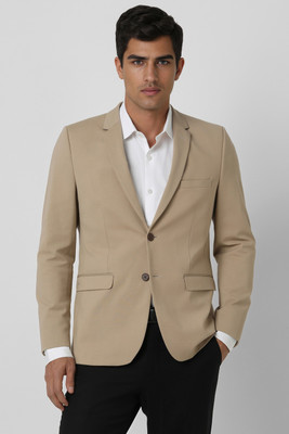 PETER ENGLAND Solid Single Breasted Formal Men Blazer(Beige)