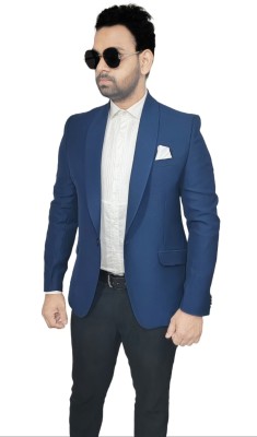 zimi fashion Solid Single Breasted Casual Men Blazer(Blue)