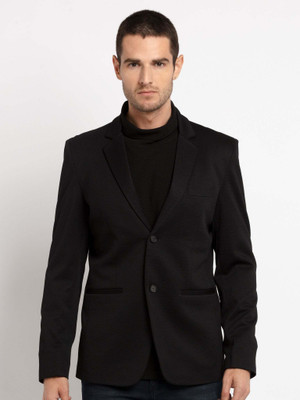 Status Quo Solid Single Breasted Casual Men Blazer(Black)